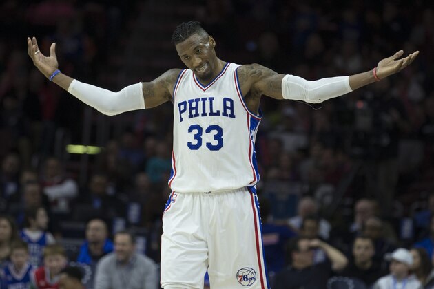 PHILADELPHIA, PA - MARCH 19: Robert Covington #33 of the Philadelphia 76ers reacts in the fourth quarter against the Boston Celtics at the Wells Fargo Center on March 19, 2017 in Philadelphia, Pennsylvania. The 76ers defeated the Celtics 105-99. NOTE TO USER: User expressly acknowledges and agrees that, by downloading and or using this photograph, User is consenting to the terms and conditions of the Getty Images License Agreement. (Photo by Mitchell Leff/Getty Images)