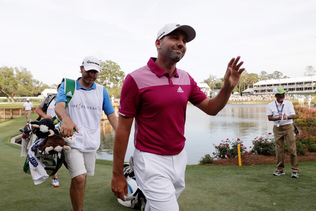 PONTE VEDRA BEACH, FL - MAY 11:  Sergio Garcia of Spain celebrates his hole in one on the 17th during the first round of the THE PLAYERS Championship at the Stadium course at TPC Sawgrass on May 11, 2017 in Ponte Vedra Beach, Florida.  (Photo by Jamie Squire/Getty Images)