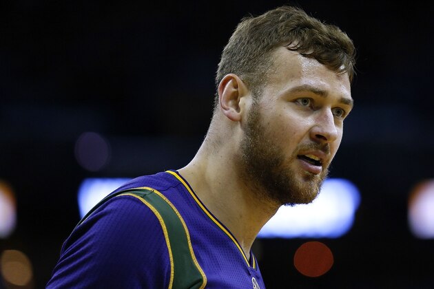 NEW ORLEANS, LA - FEBRUARY 06: Donatas Motiejunas #12 of the New Orleans Pelicans reacts during the first half of a game against the Phoenix Suns at the Smoothie King Center on February 6, 2017 in New Orleans, Louisiana. NOTE TO USER: User expressly acknowledges and agrees that, by downloading and or using this photograph, User is consenting to the terms and conditions of the Getty Images License Agreement. (Photo by Jonathan Bachman/Getty Images) NEW ORLEANS, LA - FEBRUARY 06: Donatas Motiejunas #12 of the New Orleans Pelicans reacts during the first half of a game against the Phoenix Suns at the Smoothie King Center on February 6, 2017 in New Orleans, Louisiana. NOTE TO USER: User expressly acknowledges and agrees that, by downloading and or using this photograph, User is consenting to the terms and conditions of the Getty Images License Agreement. (Photo by Jonathan Bachman/Getty Images)