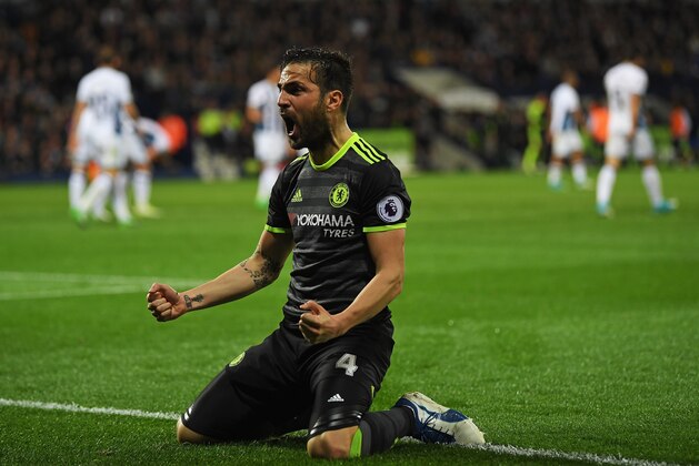 WEST BROMWICH, ENGLAND - MAY 12:  Cesc Fabregas of Chelsea celebrates his sides first goal during the Premier League match between West Bromwich Albion and Chelsea at The Hawthorns on May 12, 2017 in West Bromwich, England.  (Photo by Laurence Griffiths/Getty Images)