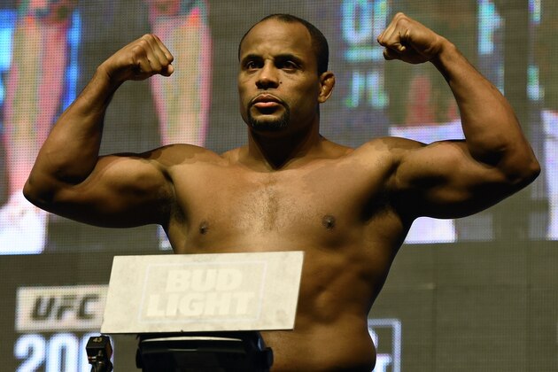LAS VEGAS, NV - JULY 08:  Mixed martial artist Daniel Cormier poses on the scale during his weigh-in for UFC 200 at T-Mobile Arena on July 8, 2016 in Las Vegas, Nevada. Cormier will meet Anderson Silva in a non-title light heavyweight bout on July 9 at T-Mobile Arena. Silva replaces Jon Jones who was pulled from a light heavyweight title fight against Cormier due to a potential violation of the UFC's anti-doping policy.  (Photo by Ethan Miller/Getty Images)
