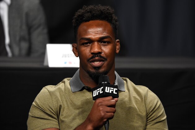 DALLAS, TX - MAY 12:  Jon Jones speaks to the media during the UFC Summer Kickoff Press Conference at the American Airlines Center on May 12, 2017 in Dallas, Texas. (Photo by Josh Hedges/Zuffa LLC/Zuffa LLC via Getty Images)