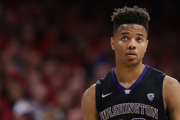 TUCSON, AZ - JANUARY 29:  Markelle Fultz #20 of the Washington Huskies during the college basketball game against the Arizona Wildcats at McKale Center on January 29, 2017 in Tucson, Arizona.  (Photo by Christian Petersen/Getty Images)