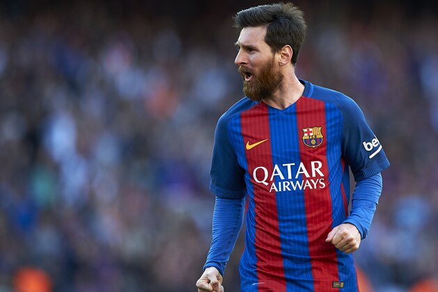 BARCELONA, SPAIN - MAY 06:  Lionel Messi of Barcelona celebrates after scoring the second goal during the La Liga match between FC Barcelona and Villarreal CF at Camp Nou Stadium on May 6, 2017 in Barcelona, Spain.  (Photo by fotopress/Getty Images)
