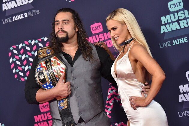 NASHVILLE, TN - JUNE 08:  WWE Superstar Rusev and WWE Superstar Lana attends the 2016 CMT Music awards at the Bridgestone Arena on June 8, 2016 in Nashville, Tennessee.  (Photo by Mike Coppola/Getty Images for CMT)