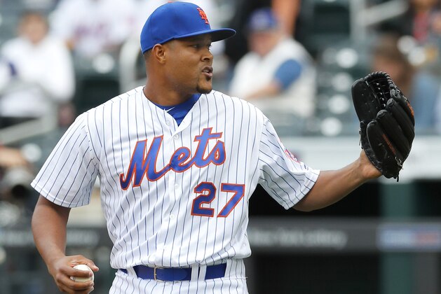 NEW YORK, NY - May 10:  Closer Jeurys Familia #27 of the New York Mets pitches in the ninth inning in an MLB baseball game against the San Francisco Giants on May 10, 2017 at CitiField in the Queens borough of New York City. (Photo by Paul Bereswill/Getty Images)