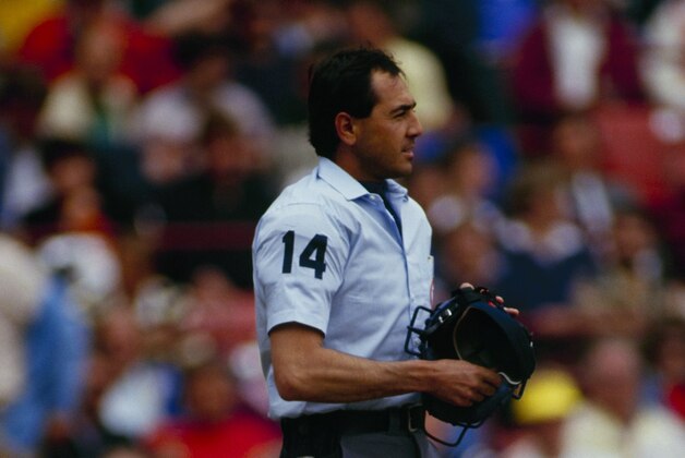 MILWAUKEE - MAY 20:  Umpire Steve Palermo looks on during the Milwaukee Brewers game against the Chicago White Sox at County Stadium on May 20, 1987 in Milwaukee, Wisconsin. (Photo by Larry Stoudt/Getty Images)