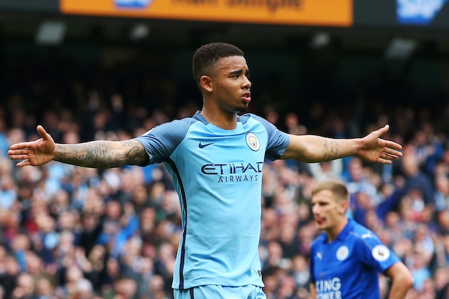 MANCHESTER, ENGLAND - MAY 13:  Gabriel Jesus of Manchester City celebrates scoring his sides second goal the Premier League match between Manchester City and Leicester City at Etihad Stadium on May 13, 2017 in Manchester, England.  (Photo by Alex Livesey/Getty Images)