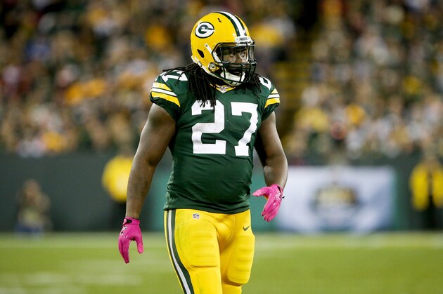 GREEN BAY, WI - OCTOBER 09:  Eddie Lacy #27 of the Green Bay Packers walks on the field in the third quarter against the New York Giants at Lambeau Field on October 9, 2016 in Green Bay, Wisconsin. (Photo by Dylan Buell/Getty Images)