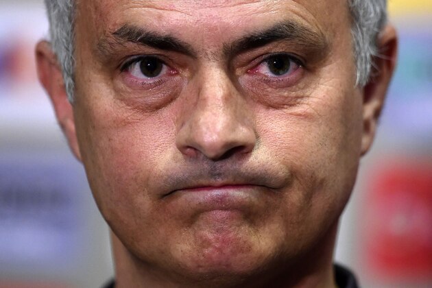 Manchester United's Portuguese manager Jose Mourinho gestures during a press conference at Old Trafford in Manchester, north west England on May 10, 2017, ahead of their UEFA Europa League semi-final second leg football match against Celta Vigo. / AFP PHOTO / Miguel RIOPA        (Photo credit should read MIGUEL RIOPA/AFP/Getty Images)