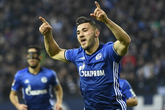 Schalke's Sead Kolasinac celebrates his goal during the German Bundesliga soccer match between FC Schalke 04 and SV Darmstadt 98 in Gelsenkirchen, Germany, Sunday, Nov. 27, 2016. (AP Photo/Martin Meissner)