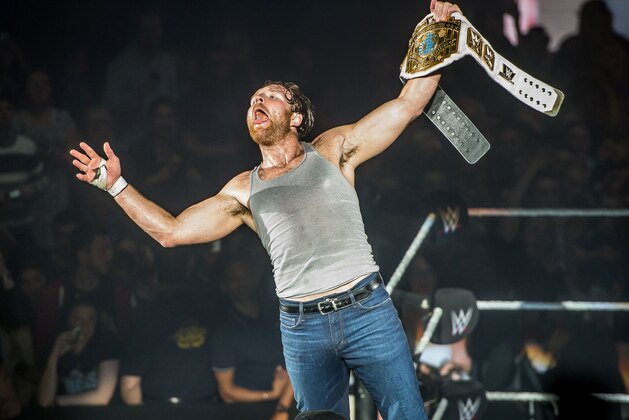 Dean Ambrose celebrates victory over the Wiz during the WWE show at Zenith Arena on may 09, 2017 in Lille, north France. / AFP PHOTO / PHILIPPE HUGUEN        (Photo credit should read PHILIPPE HUGUEN/AFP/Getty Images)