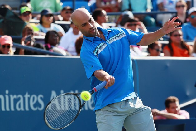 NEW YORK, NY - SEPTEMBER 08:  James Blake is seen as he and Gigi Fernandez play against Lukas Greif and Ann Li during their Exhibition Doubles Match on Day Eleven of the 2016 US Open at the USTA Billie Jean King National Tennis Center on September 8, 2016 in the Flushing neighborhood of the Queens borough of New York City.  (Photo by Michael Reaves/Getty Images)