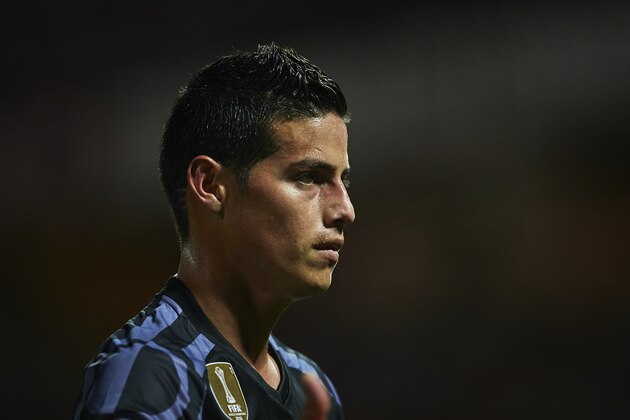 GRANADA, SPAIN - MAY 06:  James Rodriguez of Real Madrid CF looks on  during the La Liga match between Granada CF v Real Madrid CF at Estadio Nuevo Los Carmenes on May 6, 2017 in Granada, Spain.  (Photo by Aitor Alcalde/Getty Images)