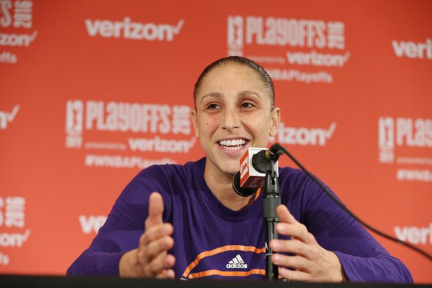 ST. PAUL, MN - SEPTEMBER 28:  Diana Taurasi #3 of the Phoenix Mercury speaks at a post game press conference after the game against the Minnesota Lynx in Game One of the Semifinals during the 2016 WNBA Playoffs on September 28, 2016 at Xcel Energy Center in St. Paul, Minnesota.  NOTE TO USER: User expressly acknowledges and agrees that, by downloading and or using this Photograph, user is consenting to the terms and conditions of the Getty Images License Agreement. Mandatory Copyright Notice: Copyright 2016 NBAE (Photo by David Sherman/NBAE via Getty Images)