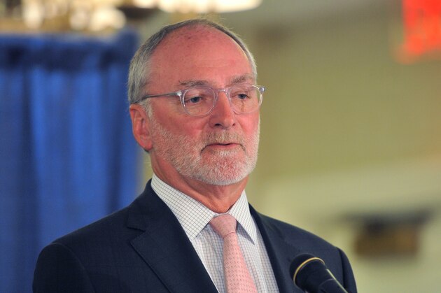 ADVANCE FOR USE MONDAY, SEPT. 5 - In this Aug. 25, 2014, file photo,  Notre Dame Vice President/Director of Athletics Jack Swarbrick speaks in South Bend, Ind. Swarbrick has overseen a lot of changes in his eight years as Notre Dame athletic director. (AP Photo/Joe Raymond)