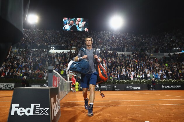ROME, ITALY - MAY 16:  Andy Murray of Great Britain walks off the court after his straight sets defeat during the second round match against Fabio Fognini of Italy on Day Three of The Internazionali BNL d'Italia 2017 at the Foro Italico on May 16, 2017 in Rome, Italy.  (Photo by Michael Steele/Getty Images)