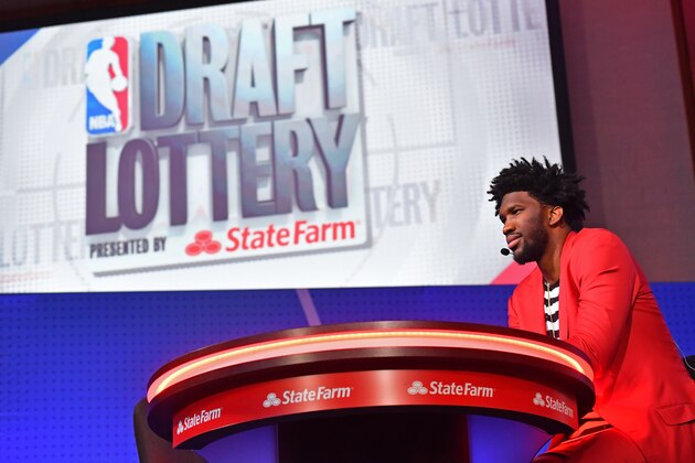 NEW YORK, NEW YORK - MAY 16:   Joel Embiid #21 of the Philadelphia 76ers attends the 2017 NBA Draft Lottery at the New York Hilton in New York, New York. NOTE TO USER: User expressly acknowledges and agrees that, by downloading and or using this Photograph, user is consenting to the terms and conditions of the Getty Images License Agreement.  Mandatory Copyright Notice: Copyright 2017 NBAE (Photo by Jesse D. Garrabrant/NBAE via Getty Images)