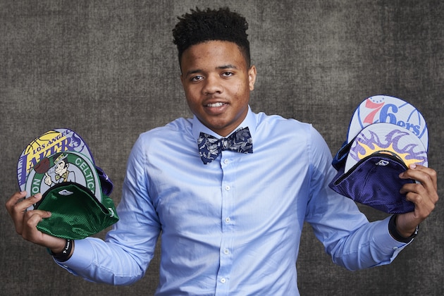 NEW YORK, NEW YORK - MAY 16: Draft prospect Markelle Fultz poses poses with draft caps for portraits prior to the 2017 NBA Draft Lottery at the NBA Headquarters in New York, New York. NOTE TO USER: User expressly acknowledges and agrees that, by downloading and or using this Photograph, user is consenting to the terms and conditions of the Getty Images License Agreement.  Mandatory Copyright Notice: Copyright 2017 NBAE (Photo by Jennifer Pottheiser/NBAE via Getty Images)