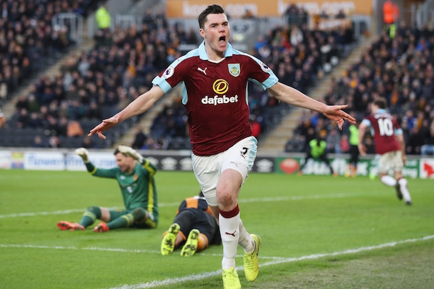 HULL, ENGLAND - FEBRUARY 25:  Michael Keane of Burnley celebrates scoring his sides first goal during the Premier League match between Hull City and Burnley at KCOM Stadium on February 25, 2017 in Hull, England.  (Photo by Mark Robinson/Getty Images)