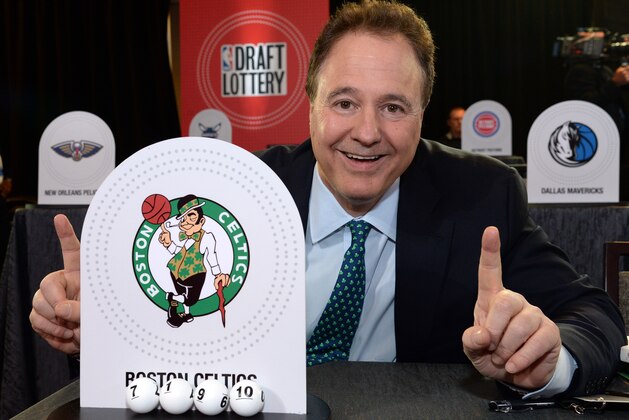 NEW YORK, NY - MAY 16:  Stephen Pagliuca of the Boston Celtics poses for a photo after drawing the #1 pick during the 2017 NBA Draft Lottery at the New York Hilton in New York, New York. NOTE TO USER: User expressly acknowledges and agrees that, by downloading and or using this Photograph, user is consenting to the terms and conditions of the Getty Images License Agreement.  Mandatory Copyright Notice: Copyright 2017 NBAE (Photo by Jennifer Pottheiser/NBAE via Getty Images)