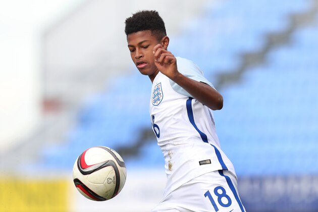 VOLUNTARI, ROMANIA - OCTOBER 30: Rhian Brewster of England focusses the ball during the UEFA Under-17 EURO Qualifier between U17 Austria and U17 England on October 30, 2016 at Anghel Iordanescu stadium in Voluntari, Romania. (Photo by Ronny Hartmann/Getty Images)