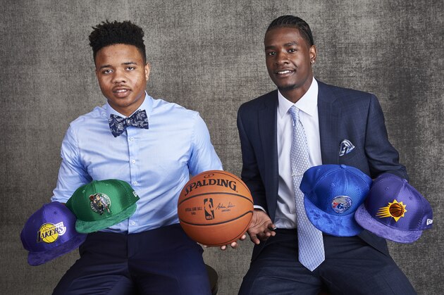 NEW YORK, NEW YORK - MAY 16: Draft prospects Markelle Fultz and Josh Jackson poses for portraits prior to the 2017 NBA Draft Lottery at the NBA Headquarters in New York, New York. NOTE TO USER: User expressly acknowledges and agrees that, by downloading and or using this Photograph, user is consenting to the terms and conditions of the Getty Images License Agreement.  Mandatory Copyright Notice: Copyright 2017 NBAE (Photo by Jennifer Pottheiser/NBAE via Getty Images)