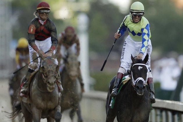 John Velazquez rides Always Dreaming to victory in the 143rd running of the Kentucky Derby horse race at Churchill Downs Saturday, May 6, 2017, in Louisville, Ky. (AP Photo/Matt Slocum)