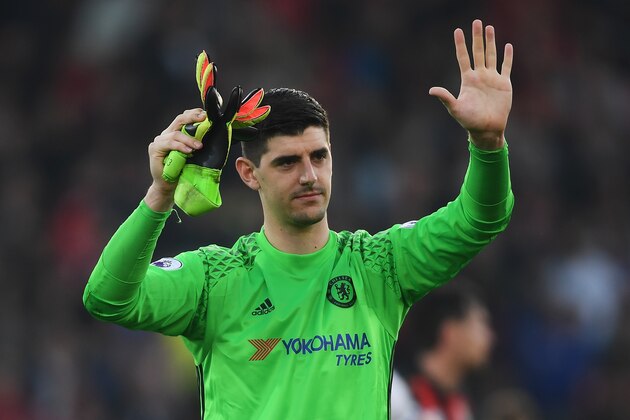 BOURNEMOUTH, ENGLAND - APRIL 08:  Thibaut Courtois of Chelsea celebrates after  the Premier League match between AFC Bournemouth and Chelsea at Vitality Stadium on April 8, 2017 in Bournemouth, England.  (Photo by Mike Hewitt/Getty Images)