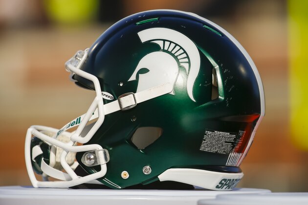CHAMPAIGN, IL - NOVEMBER 05: A Michigan State Spartans helmet is seen during the game against the Illinois Fighting Illini at Memorial Stadium on November 5, 2016 in Champaign, Illinois. (Photo by Michael Hickey/Getty Images)