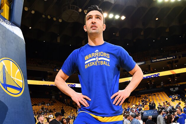 OAKLAND, CA - MAY 4: Zaza Pachulia #27 of the Golden State Warriors looks on before the game against the Utah Jazz during Game Two of the Western Conference Semifinals of the 2017 NBA Playoffs on May 4, 2017 at ORACLE Arena in Oakland, California. NOTE TO USER: User expressly acknowledges and agrees that, by downloading and/or using this Photograph, user is consenting to the terms and conditions of the Getty Images License Agreement. Mandatory Copyright Notice: Copyright 2017 NBAE (Photo by Andrew D. Bernstein/NBAE via Getty Images)