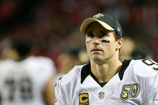 ATLANTA, GA - JANUARY 01: Drew Brees #9 of the New Orleans Saints looks on from the sidelines during the second half against the Atlanta Falcons at the Georgia Dome on January 1, 2017 in Atlanta, Georgia. (Photo by Maddie Meyer/Getty Images) ATLANTA, GA - JANUARY 01: Drew Brees #9 of the New Orleans Saints looks on from the sidelines during the second half against the Atlanta Falcons at the Georgia Dome on January 1, 2017 in Atlanta, Georgia. (Photo by Maddie Meyer/Getty Images)