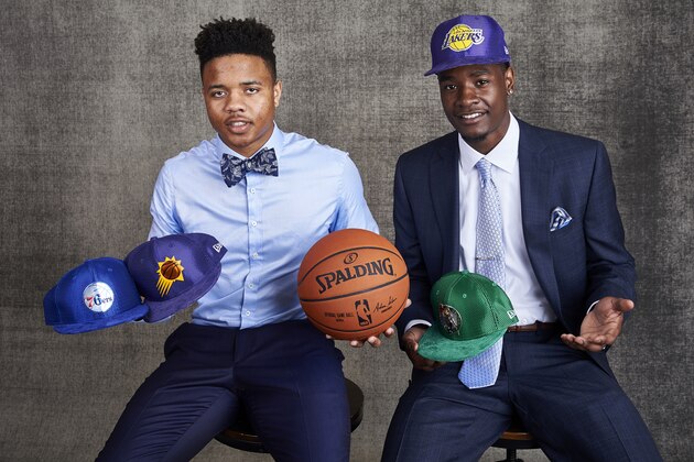 NEW YORK, NEW YORK - MAY 16: Draft prospects Markelle Fultz and Josh Jackson poses for portraits prior to the 2017 NBA Draft Lottery at the NBA Headquarters in New York, New York. NOTE TO USER: User expressly acknowledges and agrees that, by downloading and or using this Photograph, user is consenting to the terms and conditions of the Getty Images License Agreement.  Mandatory Copyright Notice: Copyright 2017 NBAE (Photo by Jennifer Pottheiser/NBAE via Getty Images)