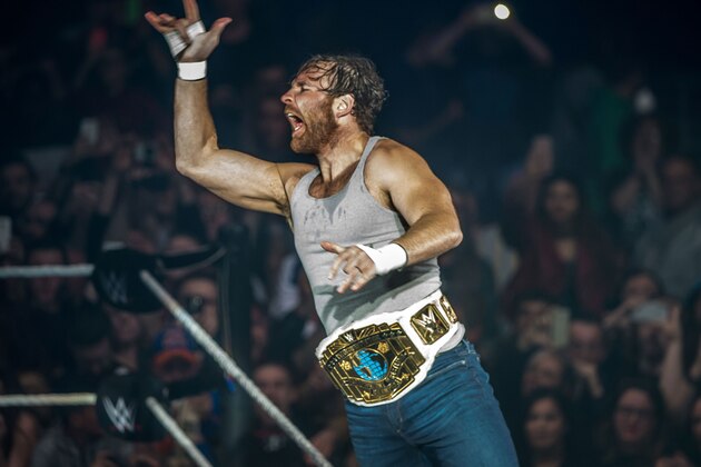 Dean Ambrose arrivesin the ring during the WWE show at Zenith Arena on may 09, 2017 in Lille, north France. / AFP PHOTO / PHILIPPE HUGUEN        (Photo credit should read PHILIPPE HUGUEN/AFP/Getty Images)