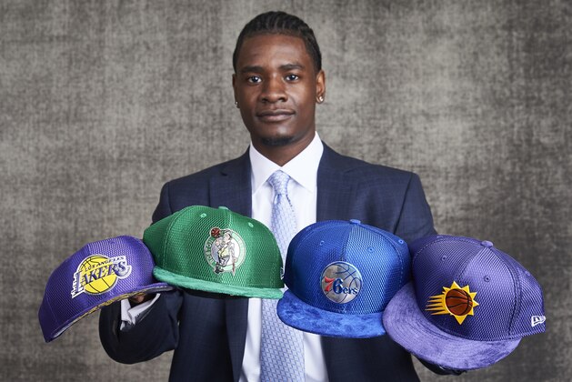 NEW YORK, NEW YORK - MAY 16: Draft prospect Josh Jackson poses poses with draft caps for portraits prior to the 2017 NBA Draft Lottery at the NBA Headquarters in New York, New York. NOTE TO USER: User expressly acknowledges and agrees that, by downloading and or using this Photograph, user is consenting to the terms and conditions of the Getty Images License Agreement.  Mandatory Copyright Notice: Copyright 2017 NBAE (Photo by Jennifer Pottheiser/NBAE via Getty Images)