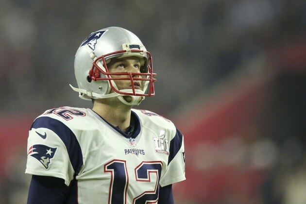 New England Patriots QB Tom Brady #12 looks at the scoreboard against the Atlanta Falcons at Super Bowl 51 on Sunday, February 5, 2017 in Houston, TX. (AP Photo/Gregory Payan)
