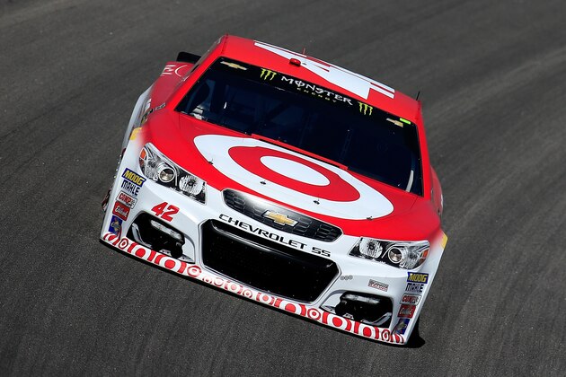 KANSAS CITY, KS - MAY 12: Kyle Larson, driver of the #42 Target Chevrolet, practices for the Monster Energy NASCAR Cup Series Go Bowling 400 at Kansas Speedway on May 12, 2017 in Kansas City, Kansas.  (Photo by Chris Trotman/Getty Images)