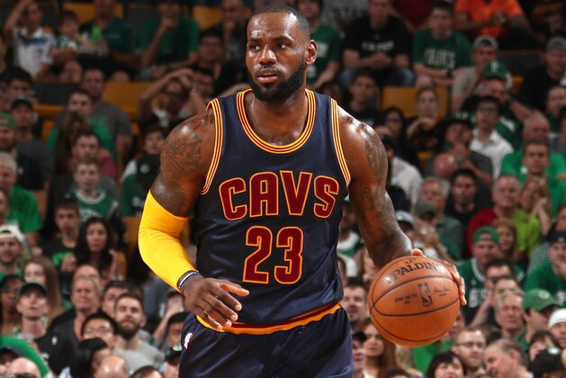 BOSTON, MA - MAY 19: LeBron James #23 of the Cleveland Cavaliers handles the ball against the Boston Celtics in Game Two of the Eastern Conference Finals during the 2017 NBA Playoffs on May 19, 2017 at the TD Garden in Boston, Massachusetts. NOTE TO USER: User expressly acknowledges and agrees that, by downloading and or using this Photograph, user is consenting to the terms and conditions of the Getty Images License Agreement. Mandatory Copyright Notice: Copyright 2017 NBAE (Photo by Nathaniel S. Butler/NBAE via Getty Images)