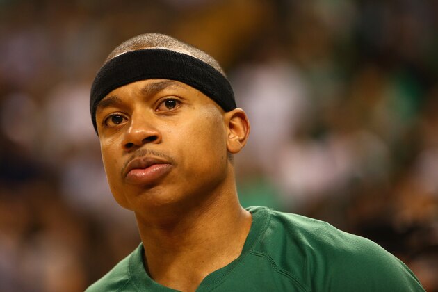 BOSTON, MA - MAY 17:  Isaiah Thomas #4 of the Boston Celtics looks on prior to Game One of the 2017 NBA Eastern Conference Finals against the Cleveland Cavaliers at TD Garden on May 17, 2017 in Boston, Massachusetts. NOTE TO USER: User expressly acknowledges and agrees that, by downloading and or using this photograph, User is consenting to the terms and conditions of the Getty Images License Agreement.  (Photo by Adam Glanzman/Getty Images)