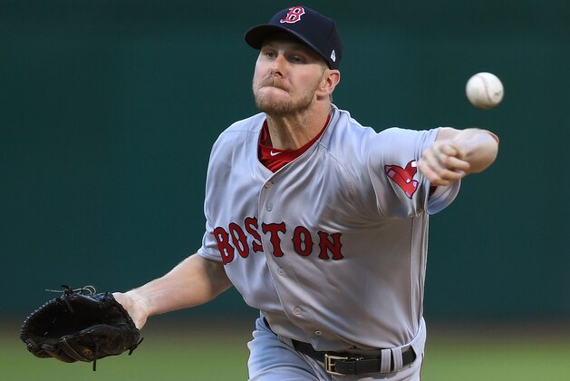 OAKLAND, CA - MAY 19:  Chris Sale #41 of the Boston Red Sox pitches against the Oakland Athletics in the bottom of the first inning at Oakland Alameda Coliseum on May 19, 2017 in Oakland, California.  (Photo by Thearon W. Henderson/Getty Images)