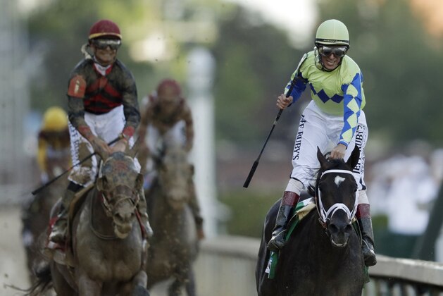 John Velazquez rides Always Dreaming to victory in the 143rd running of the Kentucky Derby horse race at Churchill Downs Saturday, May 6, 2017, in Louisville, Ky. (AP Photo/Matt Slocum)