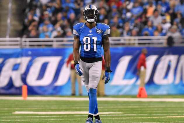 DETROIT, MI - DECEMBER 27:  Calvin Johnson #81 of the Detroit Lions looks on from the field during the game against the San Francisco 49ers at Ford Field on December 27, 2015 in Detroit, Michigan. The Lions defeated the 49ers 32-17.  (Photo by Mark Cunningham/Detroit Lions/Getty Images)