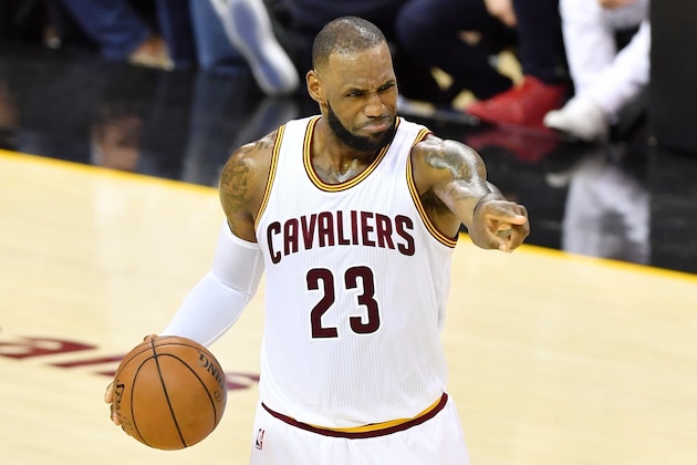 CLEVELAND, OH - MAY 21:  LeBron James #23 of the Cleveland Cavaliers reacts in the second quarter against the Boston Celtics during Game Three of the 2017 NBA Eastern Conference Finals at Quicken Loans Arena on May 21, 2017 in Cleveland, Ohio. NOTE TO USER: User expressly acknowledges and agrees that, by downloading and or using this photograph, User is consenting to the terms and conditions of the Getty Images License Agreement.  (Photo by Jamie Sabau/Getty Images)