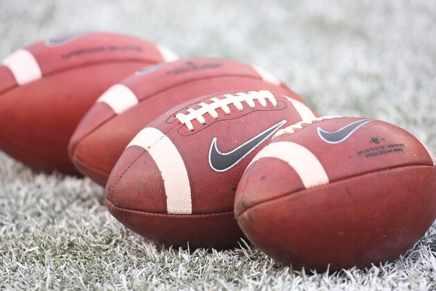 Nov 26, 2016; Pittsburgh, PA, USA;  Official NCAA footballs sit in the end-zone before the Pittsburgh Panthers host the Syracuse Orange at Heinz Field. Pittsburgh won 76-61. Mandatory Credit: Charles LeClaire-USA TODAY Sports