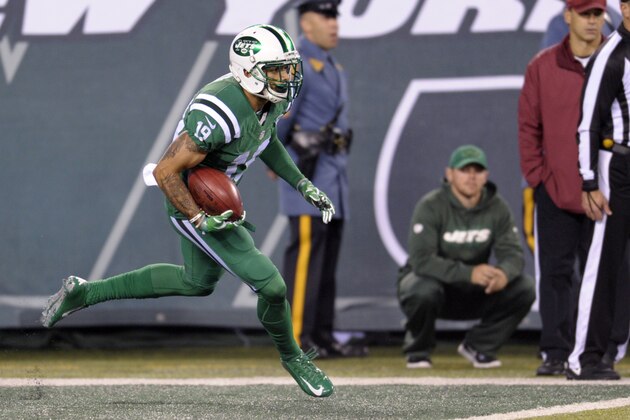 New York Jets wide receiver Devin Smith returns a kick off during the first half of an NFL football game against the Buffalo Bills, Thursday, Nov. 12, 2015, in East Rutherford, N.J. Smith fumbled the ball o the play and the Bills returned it for a touchdown. (AP Photo/Bill Kostroun) New York Jets wide receiver Devin Smith returns a kick off during the first half of an NFL football game against the Buffalo Bills, Thursday, Nov. 12, 2015, in East Rutherford, N.J. Smith fumbled the ball o the play and the Bills returned it for a touchdown. (AP Photo/Bill Kostroun)