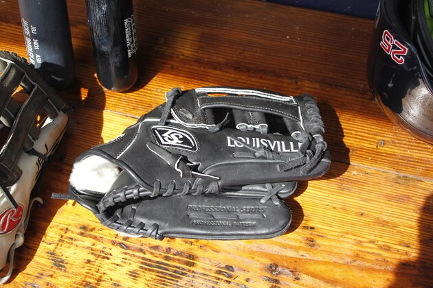 TAMPA, FL- MARCH 05:  A Louisville Slugger baseball glove is seen during the game against the New York Yankees at George M. Steinbrenner Field on March 5, 2016 in Tampa, Florida.  (Photo by Justin K. Aller/Getty Images)