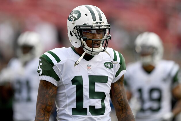 SANTA CLARA, CA - DECEMBER 11:  Brandon Marshall #15 of the New York Jets looks on during pregame warm ups prior to playing the San Francisco 49ers in an NFL football game at Levi's Stadium on December 11, 2016 in Santa Clara, California.  (Photo by Thearon W. Henderson/Getty Images)