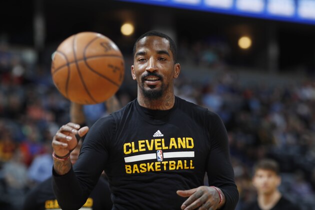 Cleveland Cavaliers guard JR Smith (5) in the first half of an NBA basketball game Wednesday, March 22, 2017, in Denver. (AP Photo/David Zalubowski)