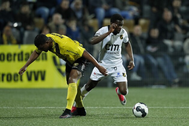 (L-R) Gedion Zelalem of VVV Venlo, Thomas Agyepong of NAC Bredaduring the Dutch Jupiler League match between VVV Venlo and NAC Breda at Seacon stadium De Koel on March 31, 2017 in Venlo, The Netherlands(Photo by VI Images via Getty Images)