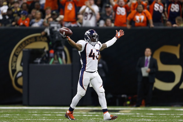 NEW ORLEANS, LA - NOVEMBER 13: T.J. Ward #43 of the Denver Broncos celebrates after recovering a fumble during the second half of a game against the New Orleans Saints at the Mercedes-Benz Superdome on November 13, 2016 in New Orleans, Louisiana.  (Photo by Jonathan Bachman/Getty Images)